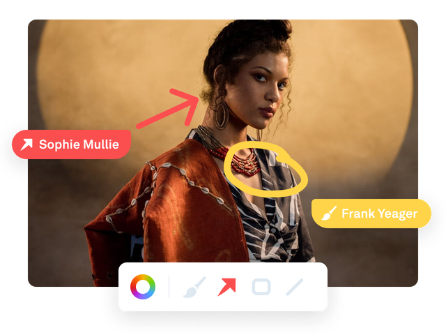 Review and annotation with circles and arrows on a woman