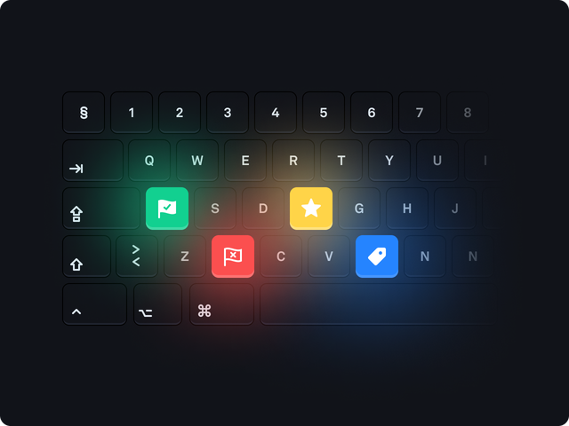 Keyboard shortcuts with colored keys
