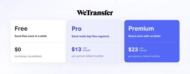Pricing details and plans of file sharing platform WeTransfer (wetransfer.com)