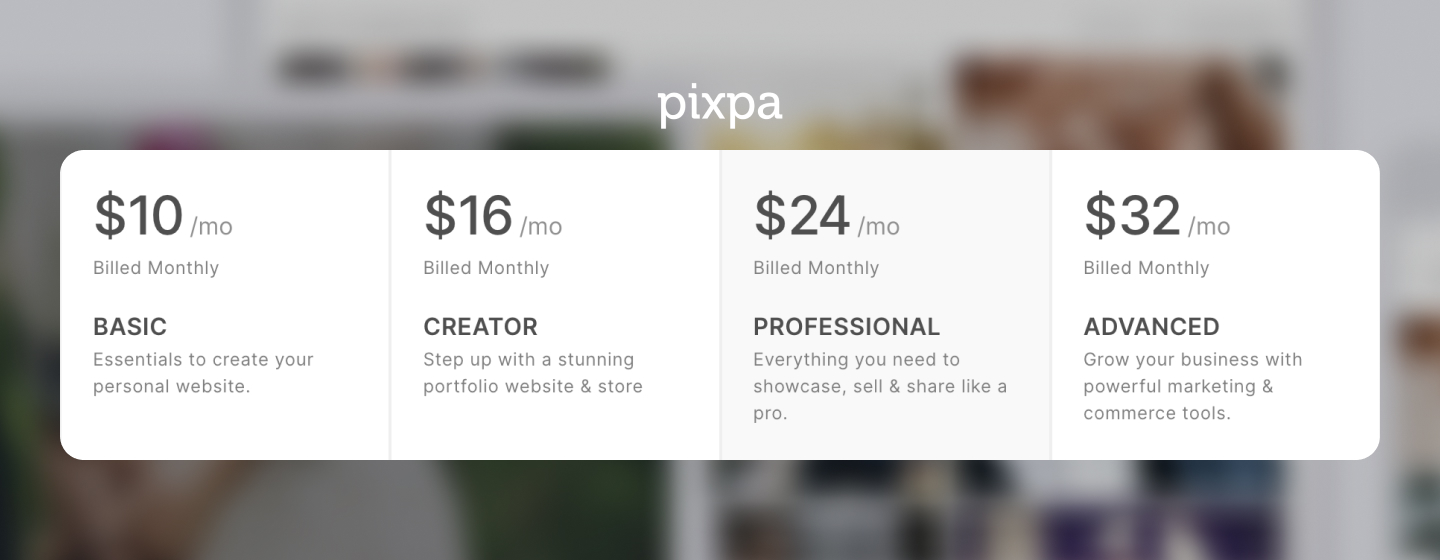 Pricing details and plans of Pixpa (pixpa.com)