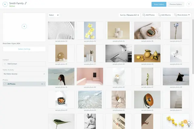 ShootProof User Interface of the Gallery Screen