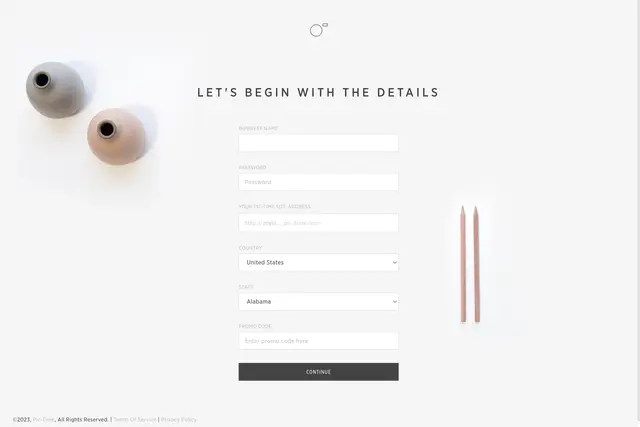 Pic-Time User Interface of the Sign up Screen